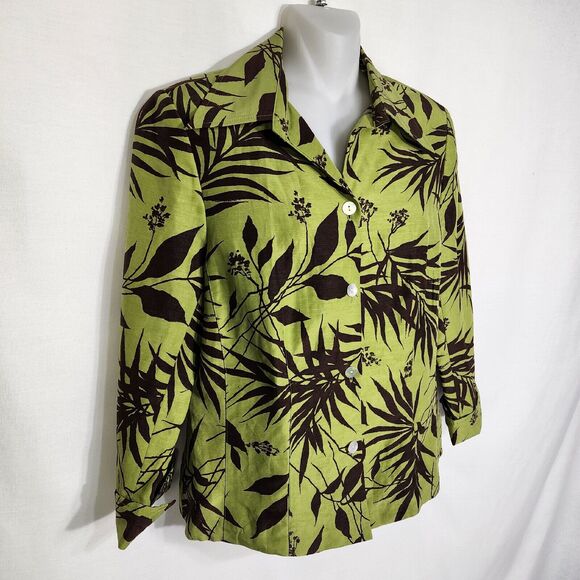 Savvy By Rafael Women Jacket Size 6 Floral Linen Silk Button Up 3/4 Sleeve Green - Picture 4 of 10